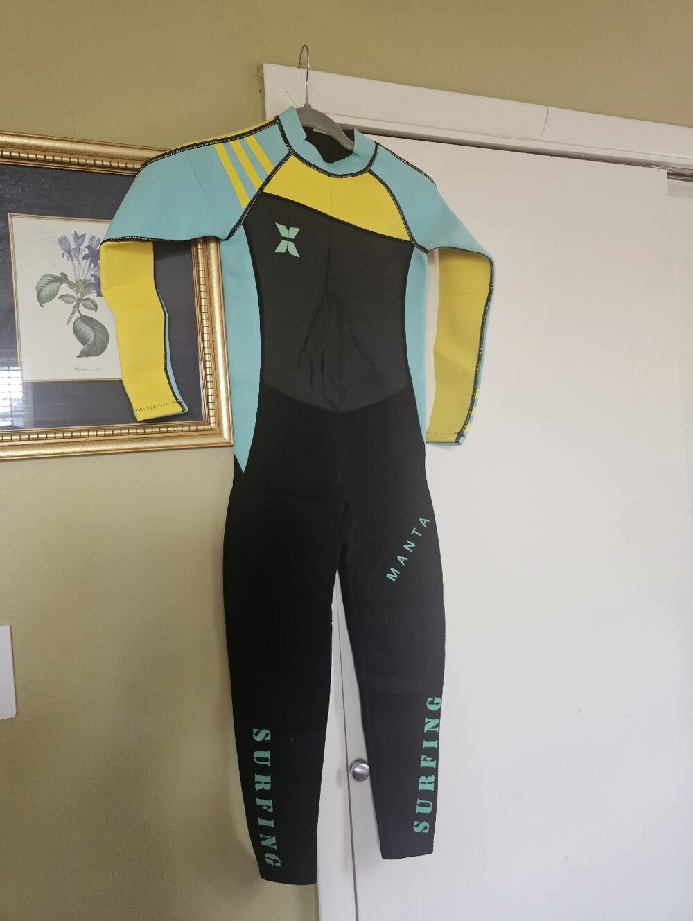Neoprene Full-Body Wetsuit in Black, Yellow & Aqua